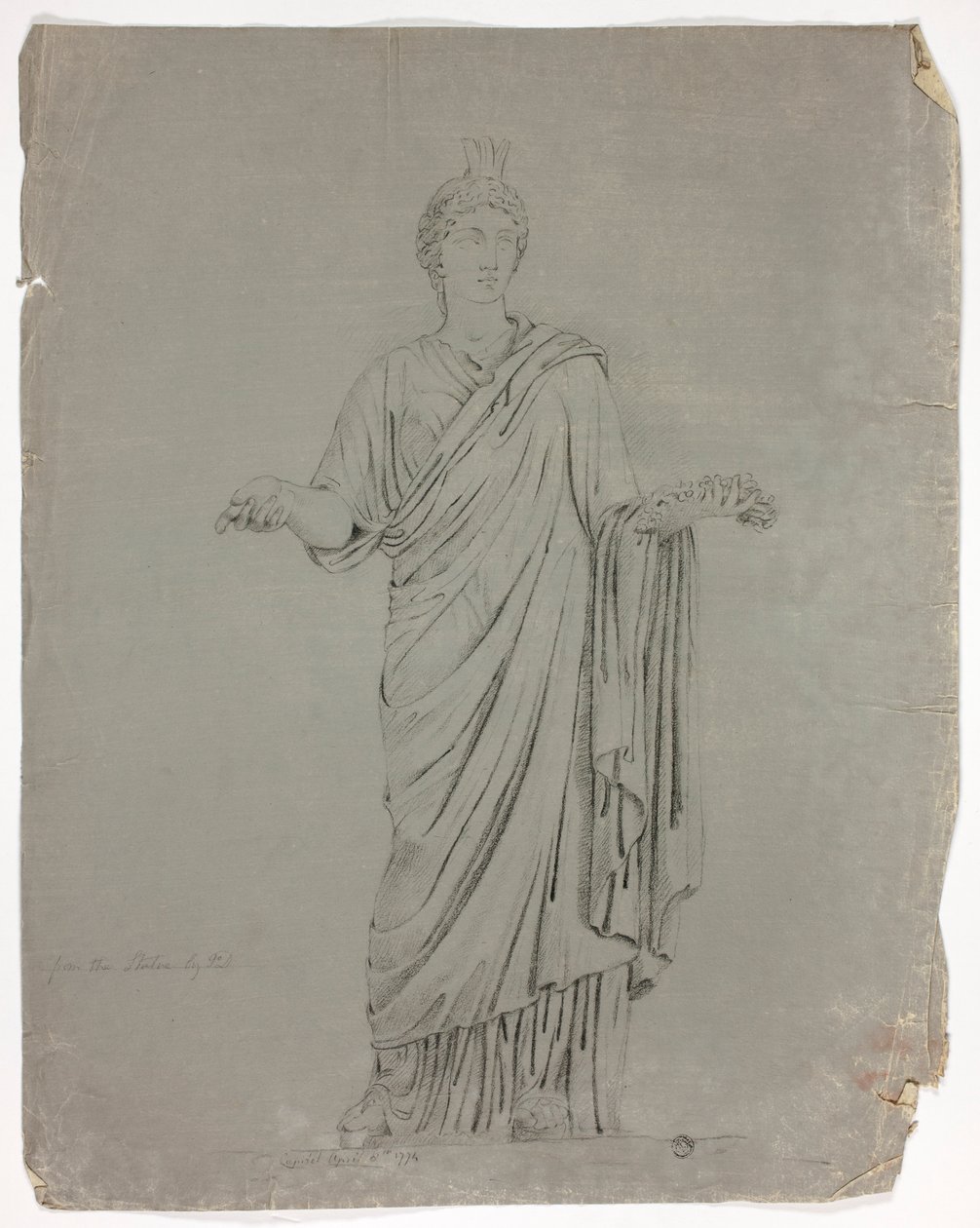 Estátua antiga da deusa em pé com os braços estendidos de John Downman