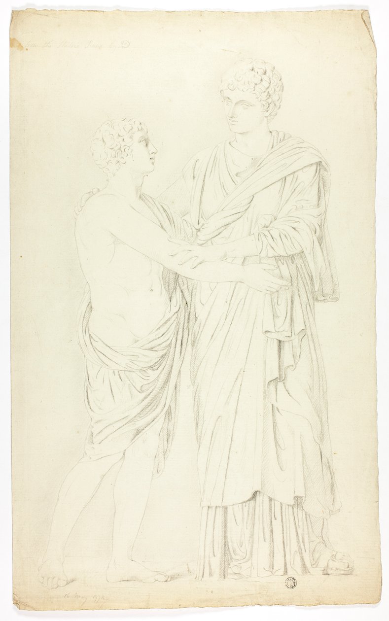 Escultura antiga de mulher e menino em pé de John Downman