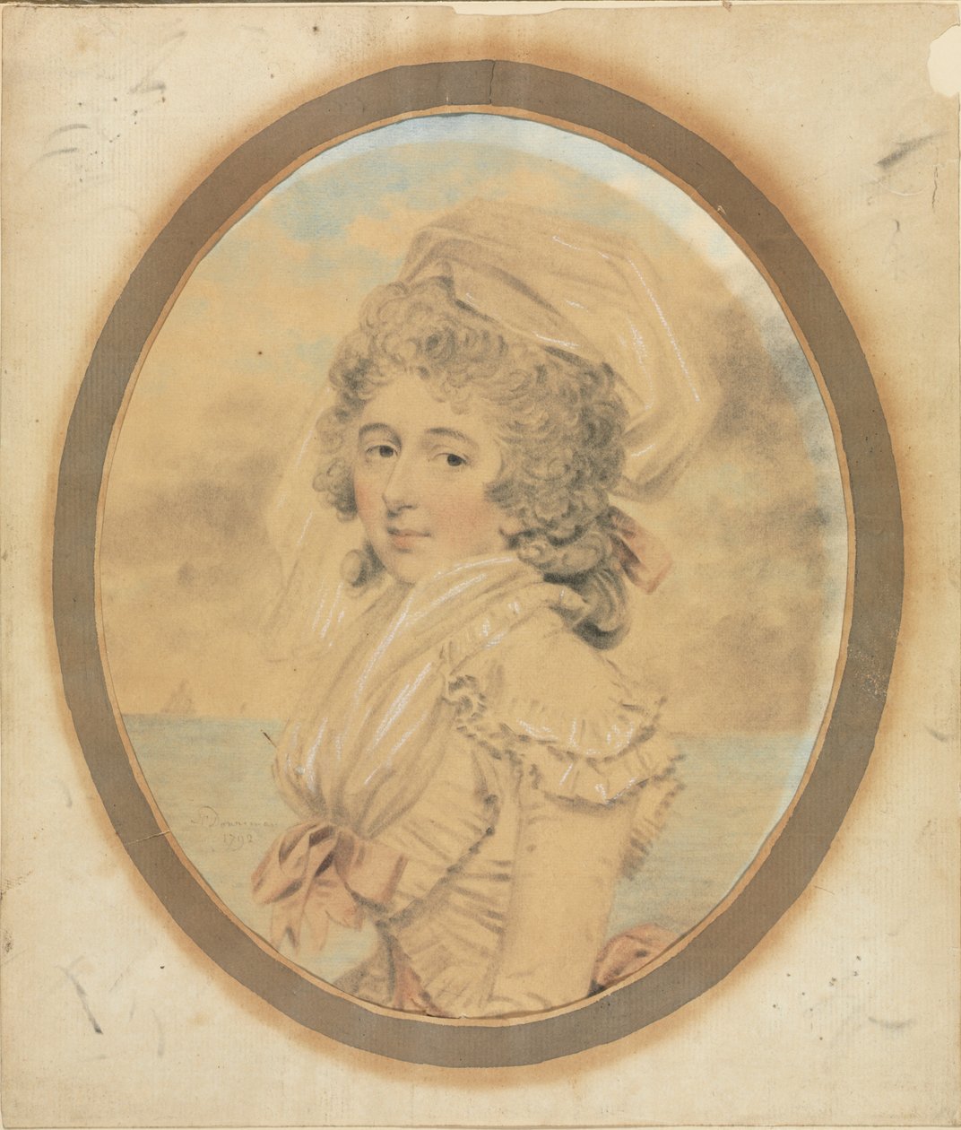 Jovem senhora com um laço rosa em seu corpete, 1792. de John Downman
