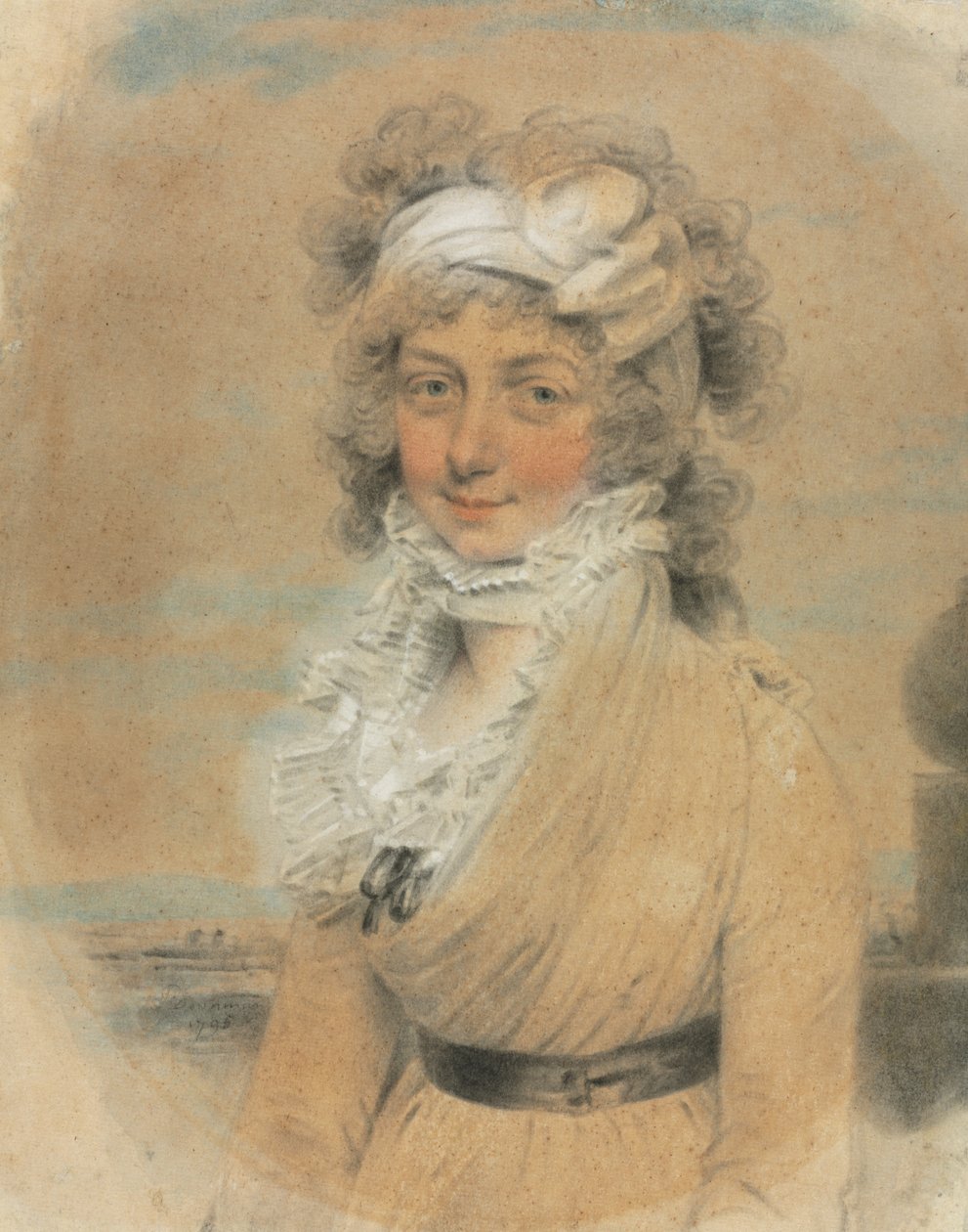 Jovem senhora com um laço branco na cabeça, 1795. de John Downman