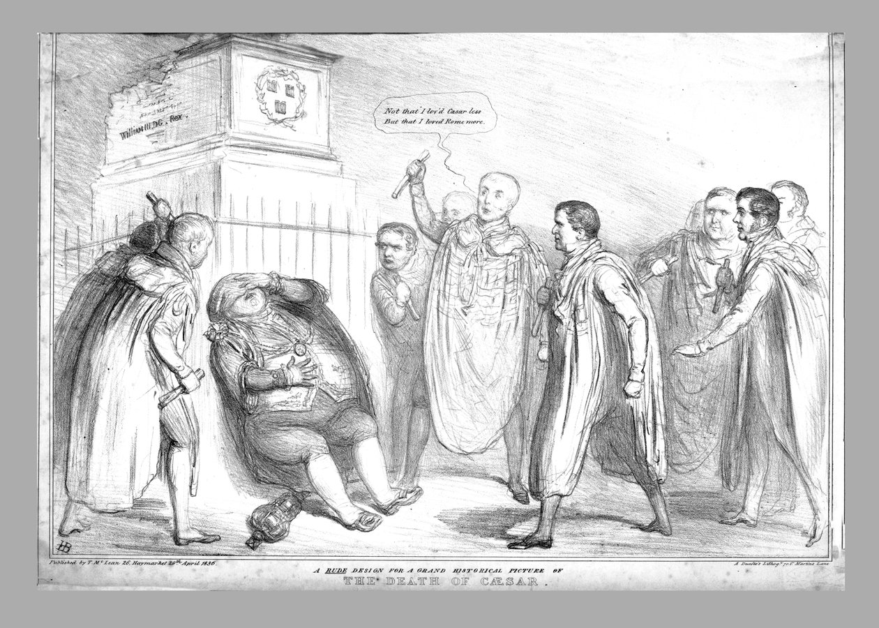 Um projeto rude para uma grande imagem histórica da morte de César, 1836. de John Doyle