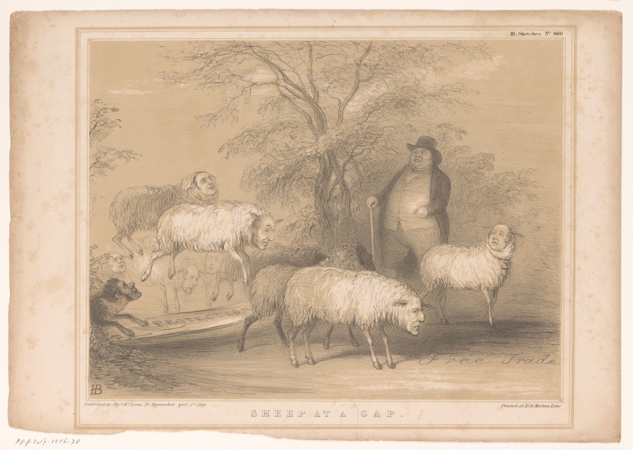 Desenhos animados com ovelhas britânicas Ovelhas em uma lacuna (título no objeto) HB Sketches (título da série no objeto) de John Doyle