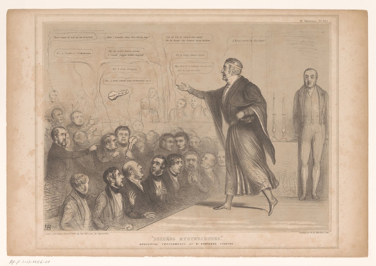 Spotprent conheceu Sir Robert Peel als goochelaar
Soirées mysterieuses. Maravilhosa actuação no teatro St. Stephen