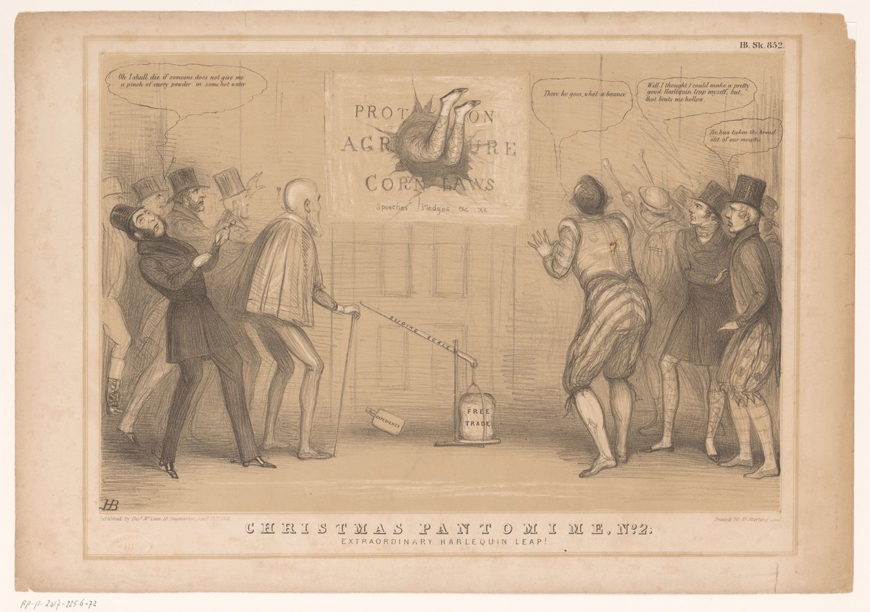 Spotprent conheceu o primeiro-ministro Peel als Harlekijn
Pantomima de Natal, No. 2. Extraordinário salto do Arlequim! (título sobre o objecto)
HB Sketches (título da série sobre o objecto) de John Doyle