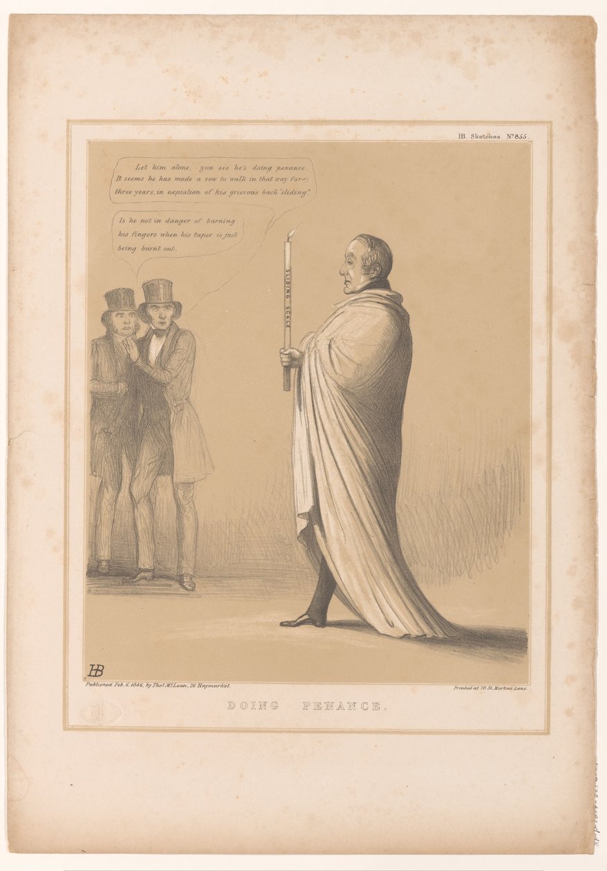 Spotprent conheceu o premier Peel als boetedoener
Fazer penitência (título sobre o objecto)
HB Sketches (título da série sobre o objecto) de John Doyle