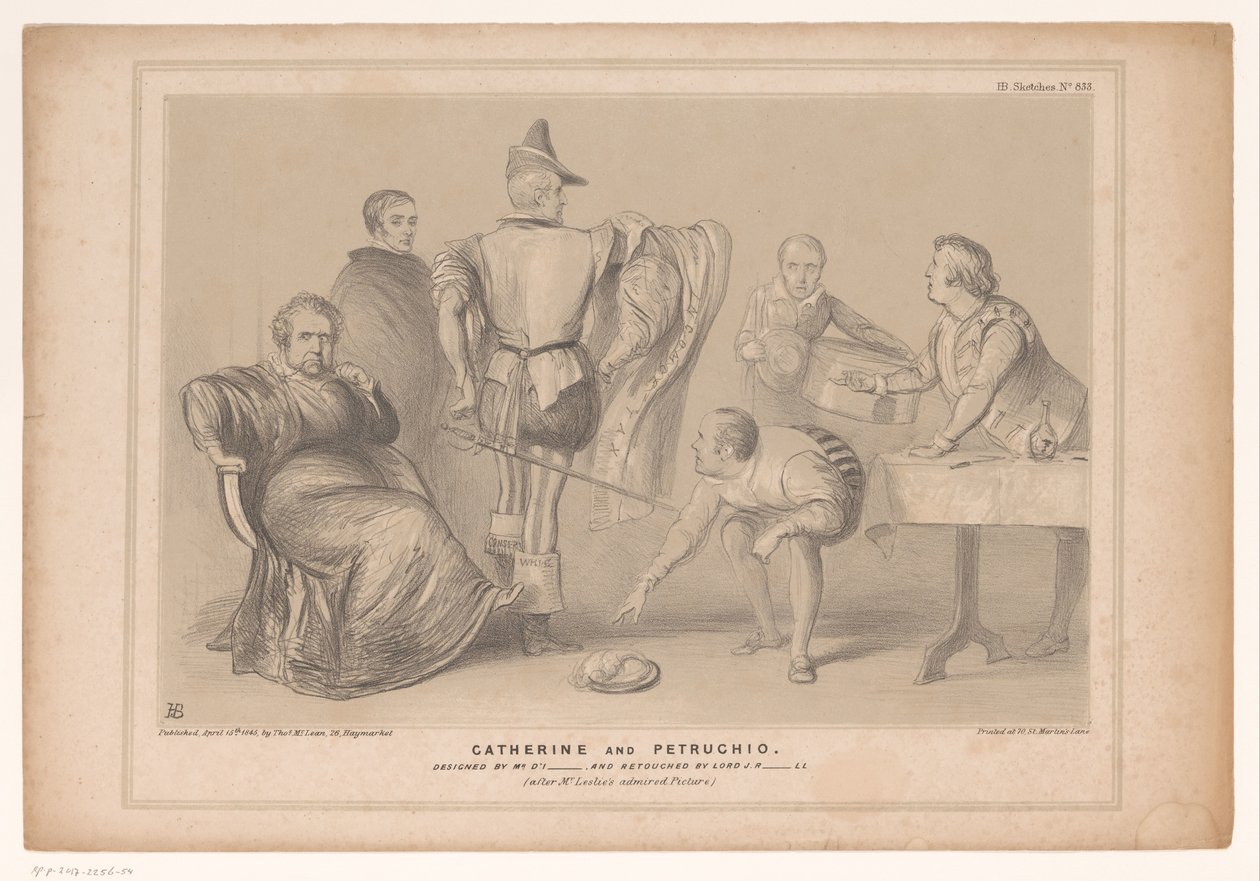 Spotprent conheceu o primeiro-ministro Robert Peel e Joseph Hume Catarina e Petrucio. Desenhado por Mr. D