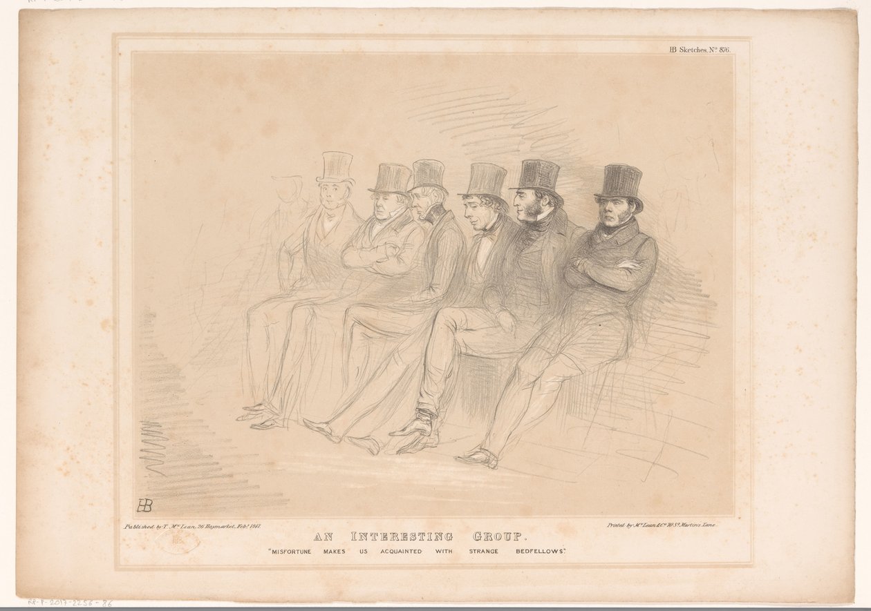 Desenhos animados com diferentes políticos seguidos Um grupo interessante. O infortúnio nos familiariza com estranhos companheiros de cama (título no objeto) HB Sketches (título da série no objeto) de John Doyle