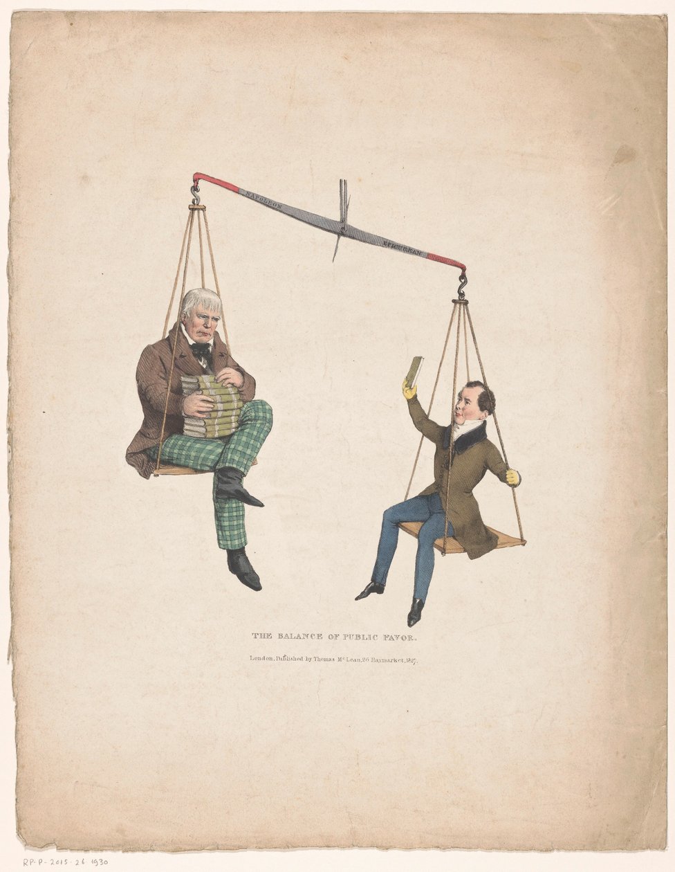 Libra com os escritores Walter Scott e Thomas Moore O equilíbrio do favor público (título no objeto) de John Doyle