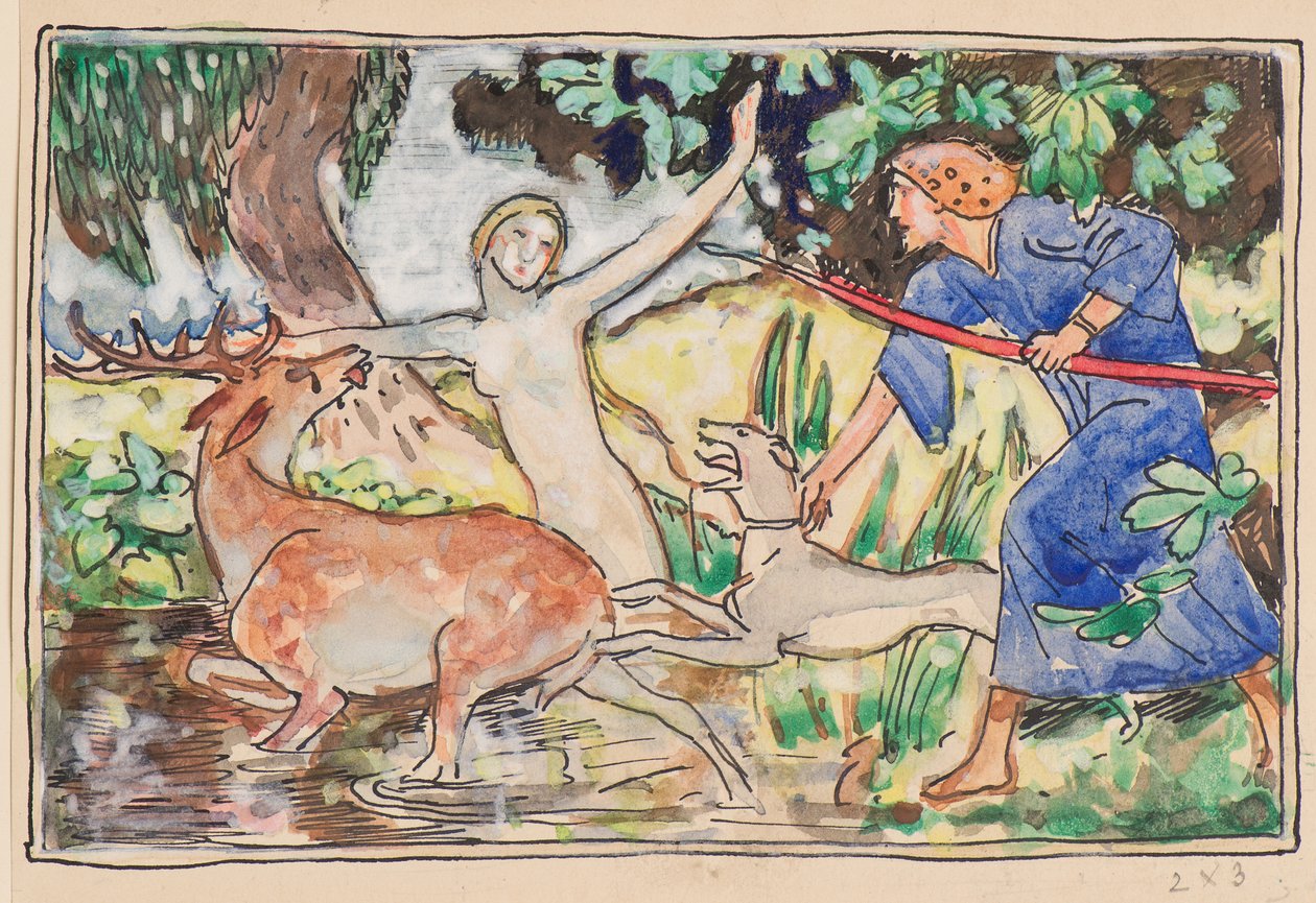 Diana e Actaeon (aquarela) de John Duncan