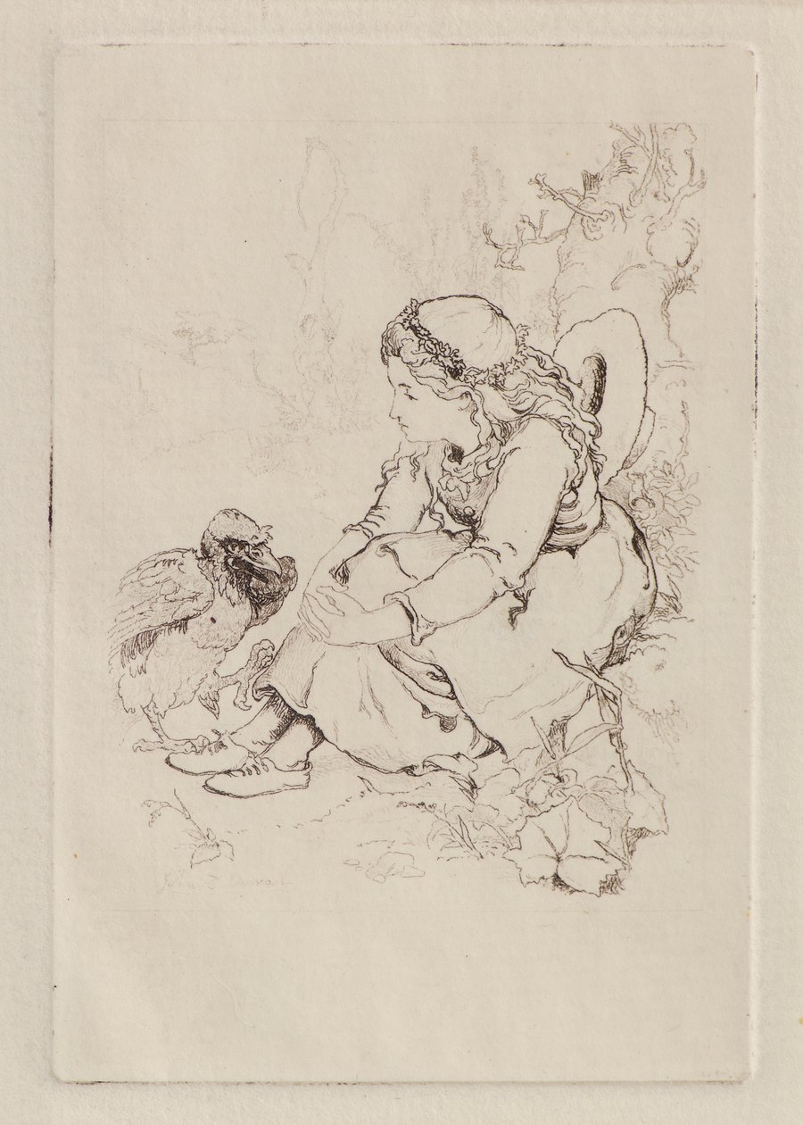 Menina sentada e Pássaro Grande (gravura) de John Duncan
