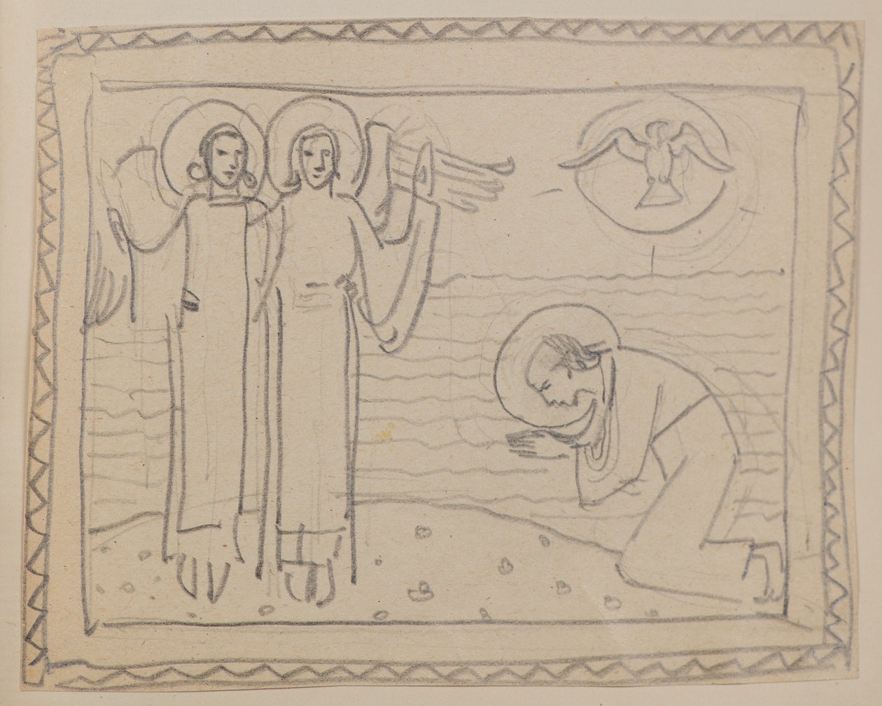 Sem título [Figura de joelhos e dois anjos] (lápis) de John Duncan