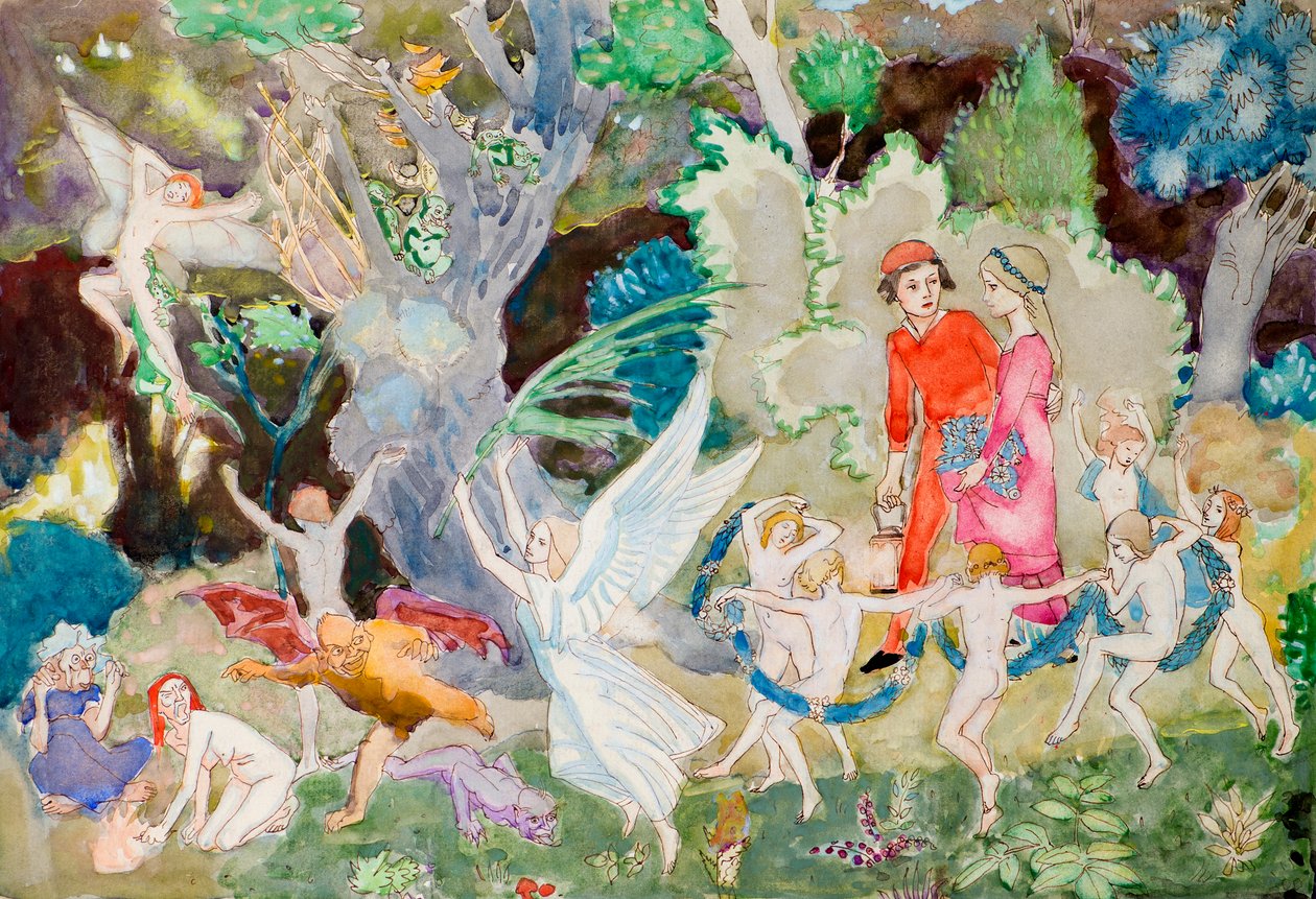 Yorinda e Yoringel na Madeira das Bruxas (aguarela) de John Duncan