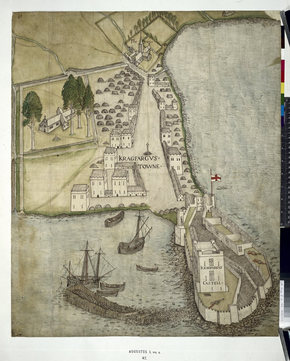 Algodão MSS Augustus I ii 41 Plano de Carrickfergus (Co. Antrim) 1612 (caneta e tinta com aguada no papel) de John Dunstall