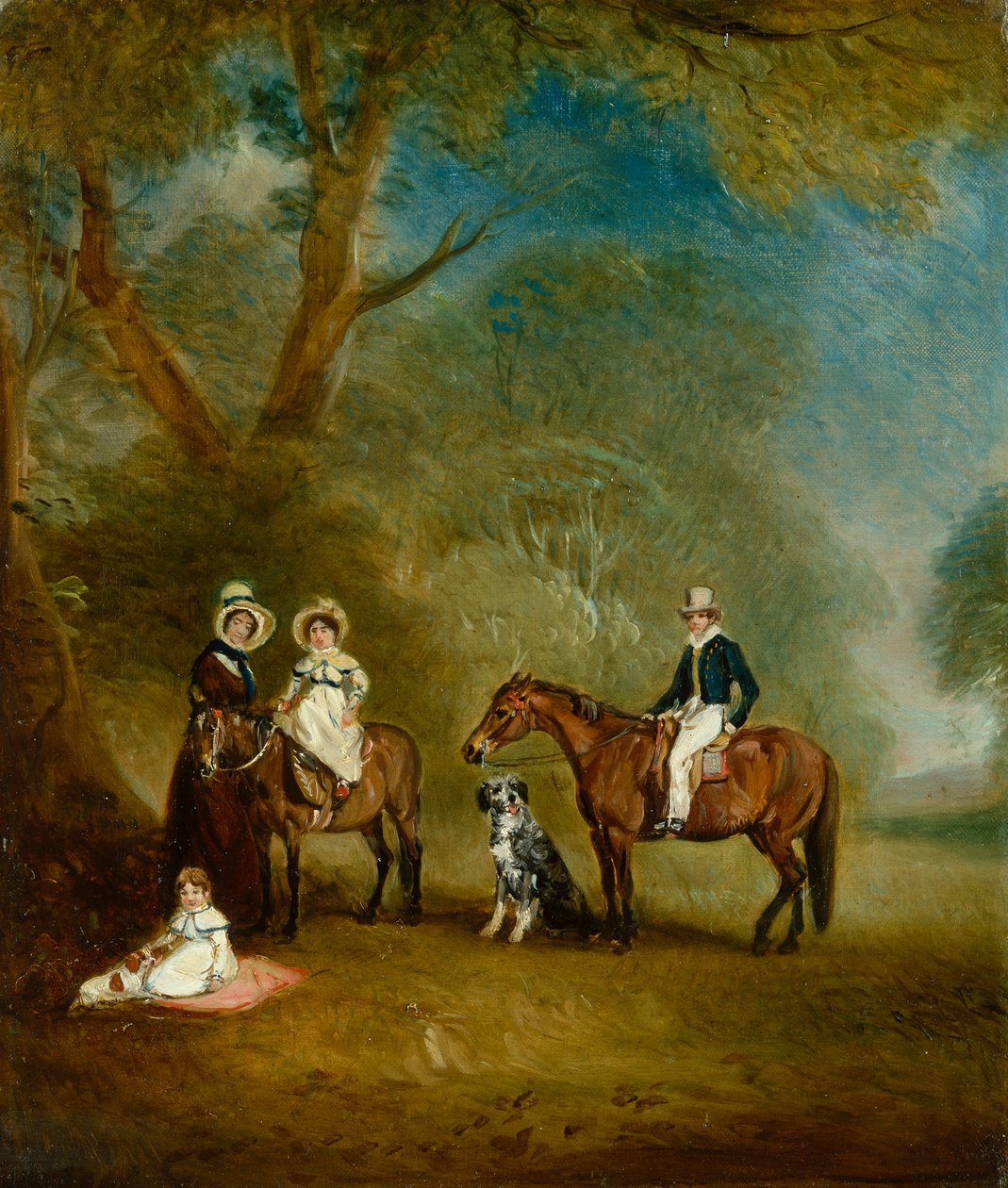 A Família Pares de Hopwell em uma paisagem arborizada (óleo sobre tela) de John E. Ferneley