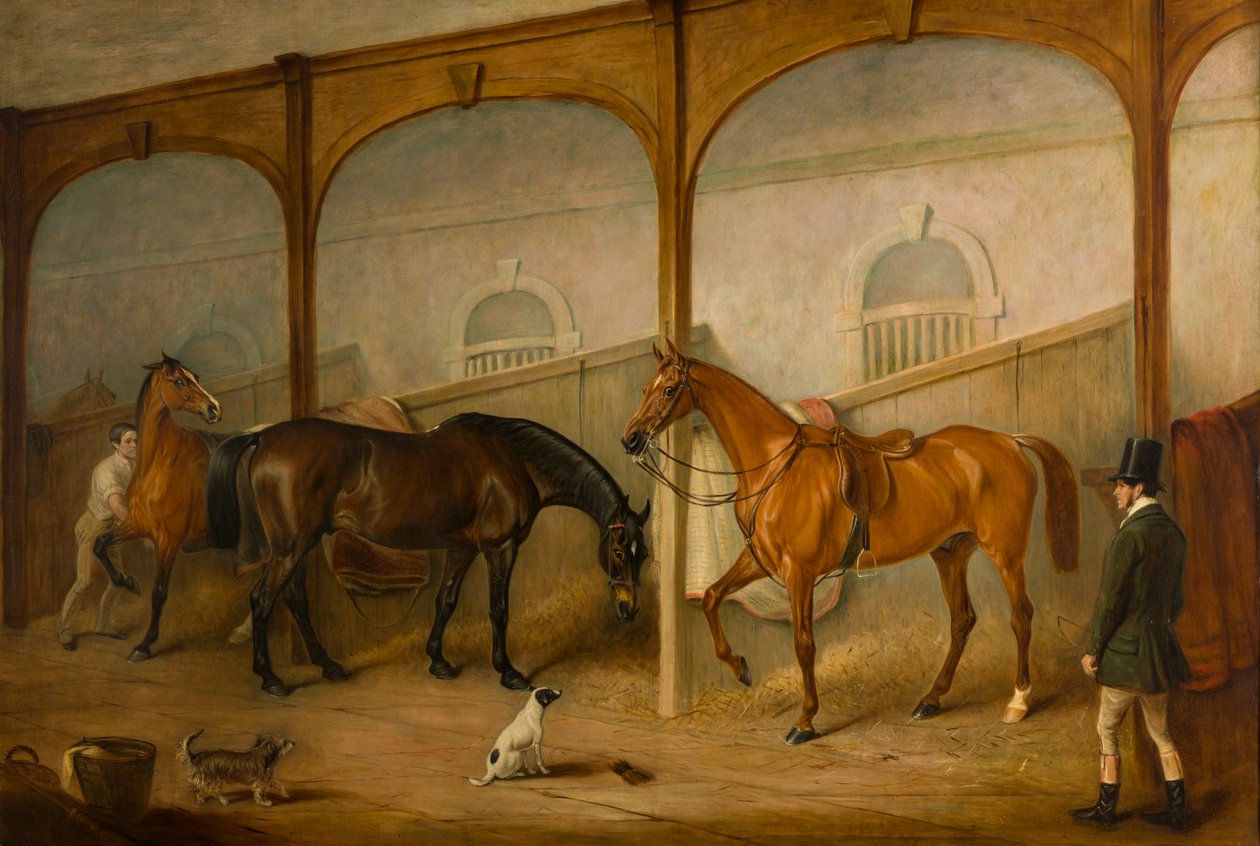 Tom of Lincoln e The Engineer in the Stables at Newport Lodge, Melton Mowbray, Leicestershire, c.1852 (óleo sobre tela) de John E. Ferneley