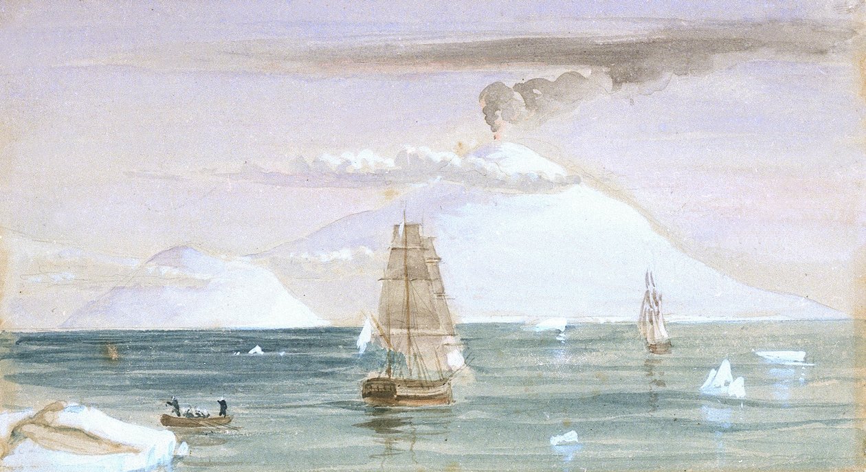Ilha Beaufort e Monte Erebus. Descoberto em 28 de janeiro de 1841 de John Edward Davis