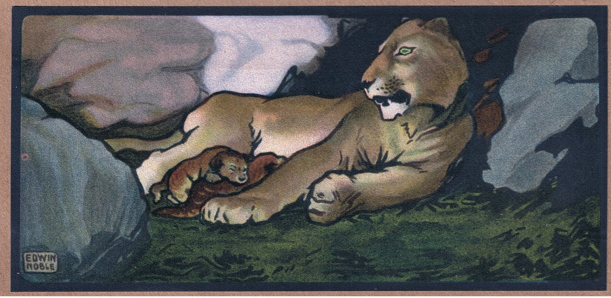 Leão com jovens de John Edwin Noble