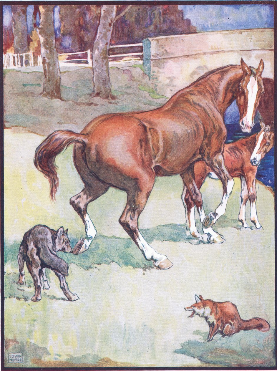 O Mare Lifted Her Hoof, ilustração de Reynard the Fox, de Animal Legends de Many Lands, publicado por Raphael Tuck & Sons Ltd. de John Edwin Noble