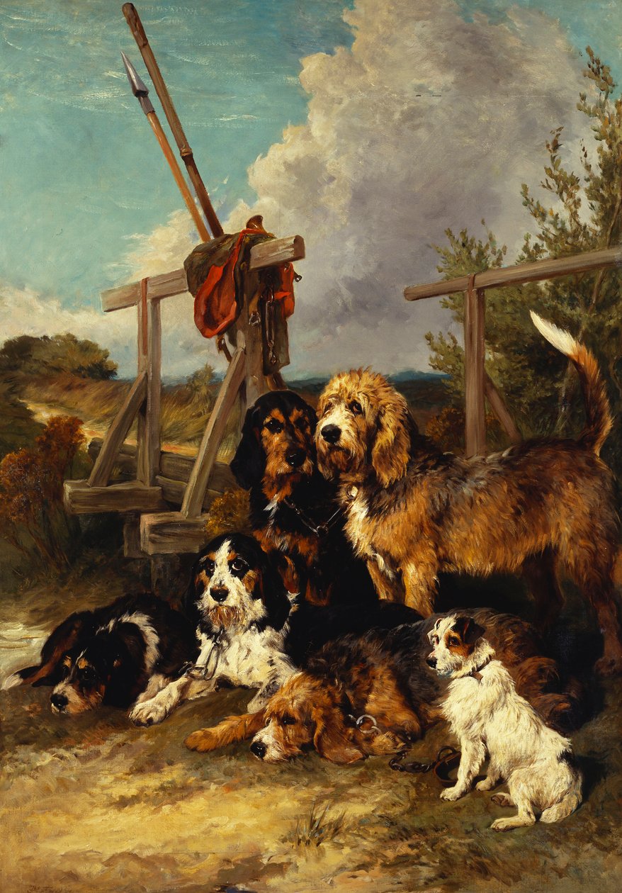 Lontra Hounds por uma ponte - cansado, 1881 de John Emms