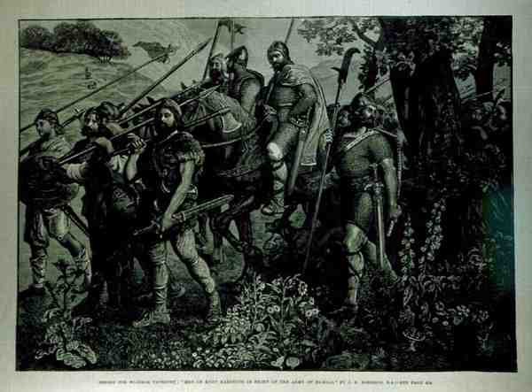 Design para a Tapeçaria de Windsor: Homens de Kent marchando na frente do exército de Harold, do The Illustrated London News, 29 de abril de 1882 de John Evan Hodgson