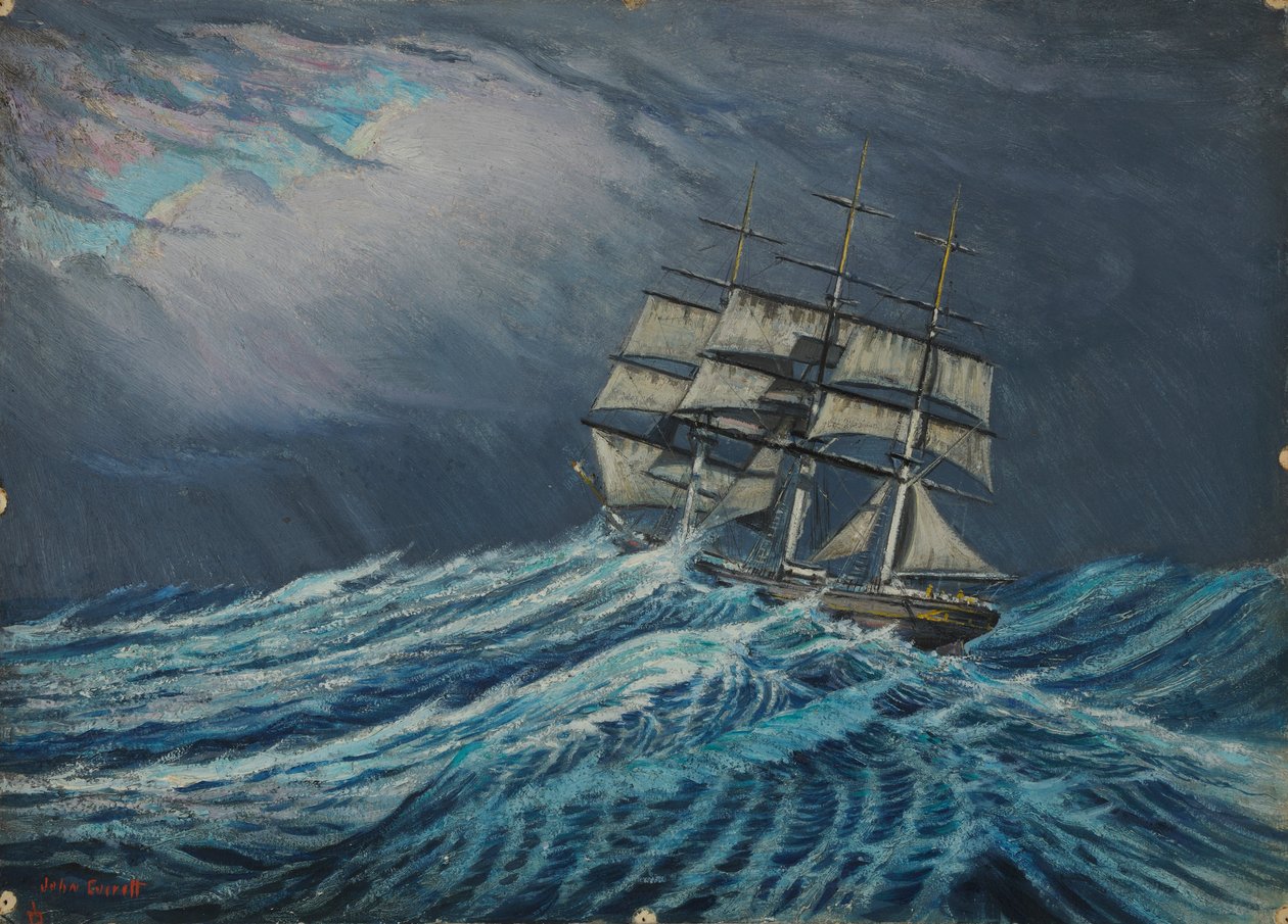 Um barco à vela, finais do século XIX - meados do século XX (óleo sobre cartão) de John Everett