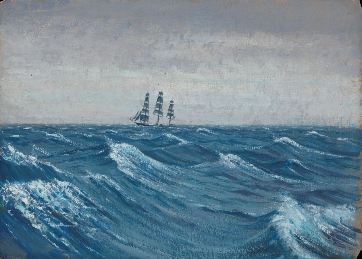 Um barco à vela, finais do século XIX - meados do século XX (óleo sobre papel) de John Everett