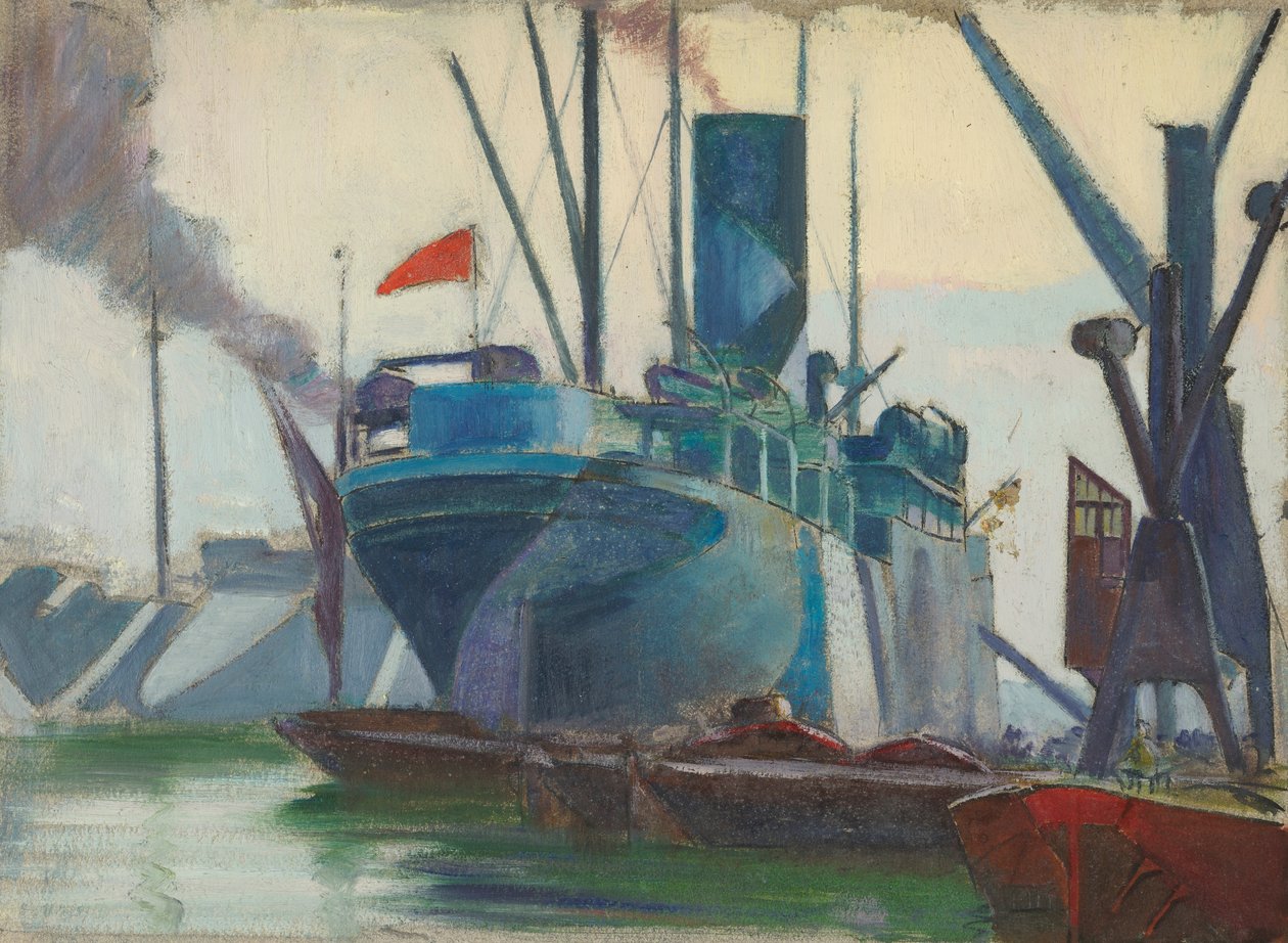 Navios Dazzle nas docas de Londres, c.1915-18 (óleo sobre papel) de John Everett