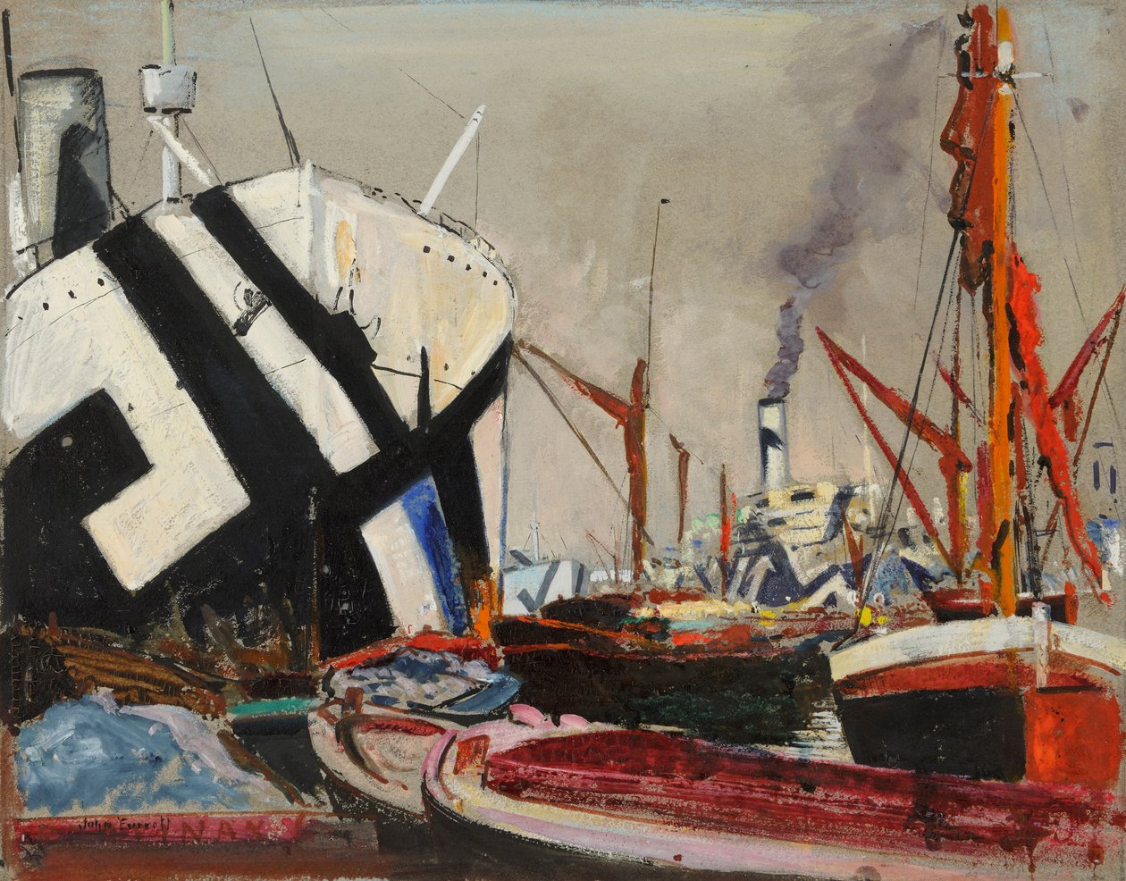 Docas de Londres, finais do século XIX a meados do século XX (pintura a óleo) de John Everett
