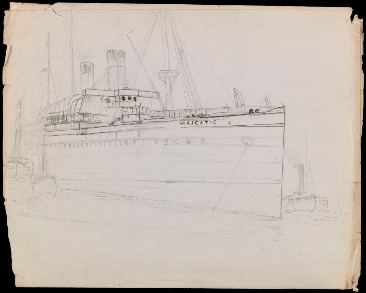 PAH1223; Esboço do navio de passageiros Majestic (inacabado) (desenho) de John Everett