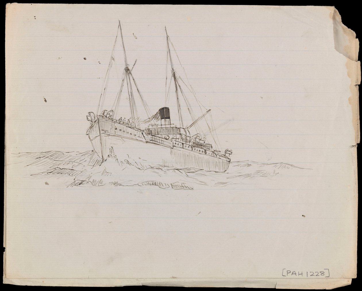PAH1228; Esboços de um navio de guerra e de dois outros navios da Marinha Real (desenho) de John Everett