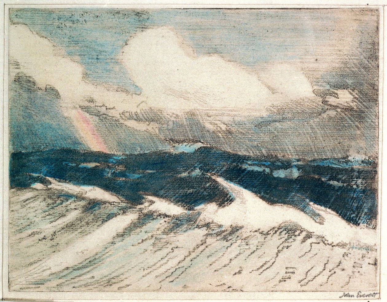 Paisagem marítima - ondas azuis pálidas 5 "O Arco-Íris", século XX (gravura a cores) de John Everett
