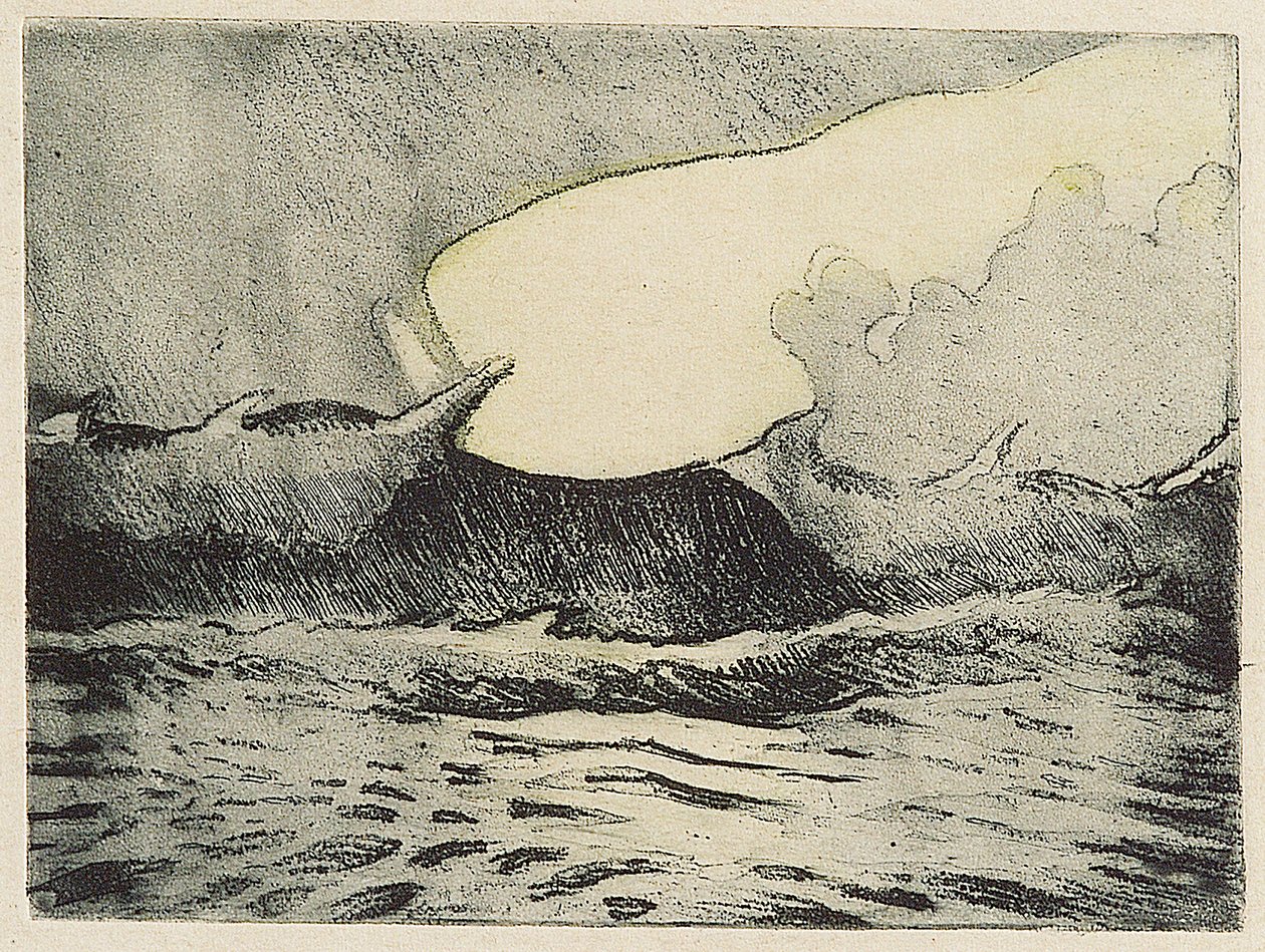 Paisagem marítima - mar cinzento muito agitado 2, século XX (gravura a cores) de John Everett