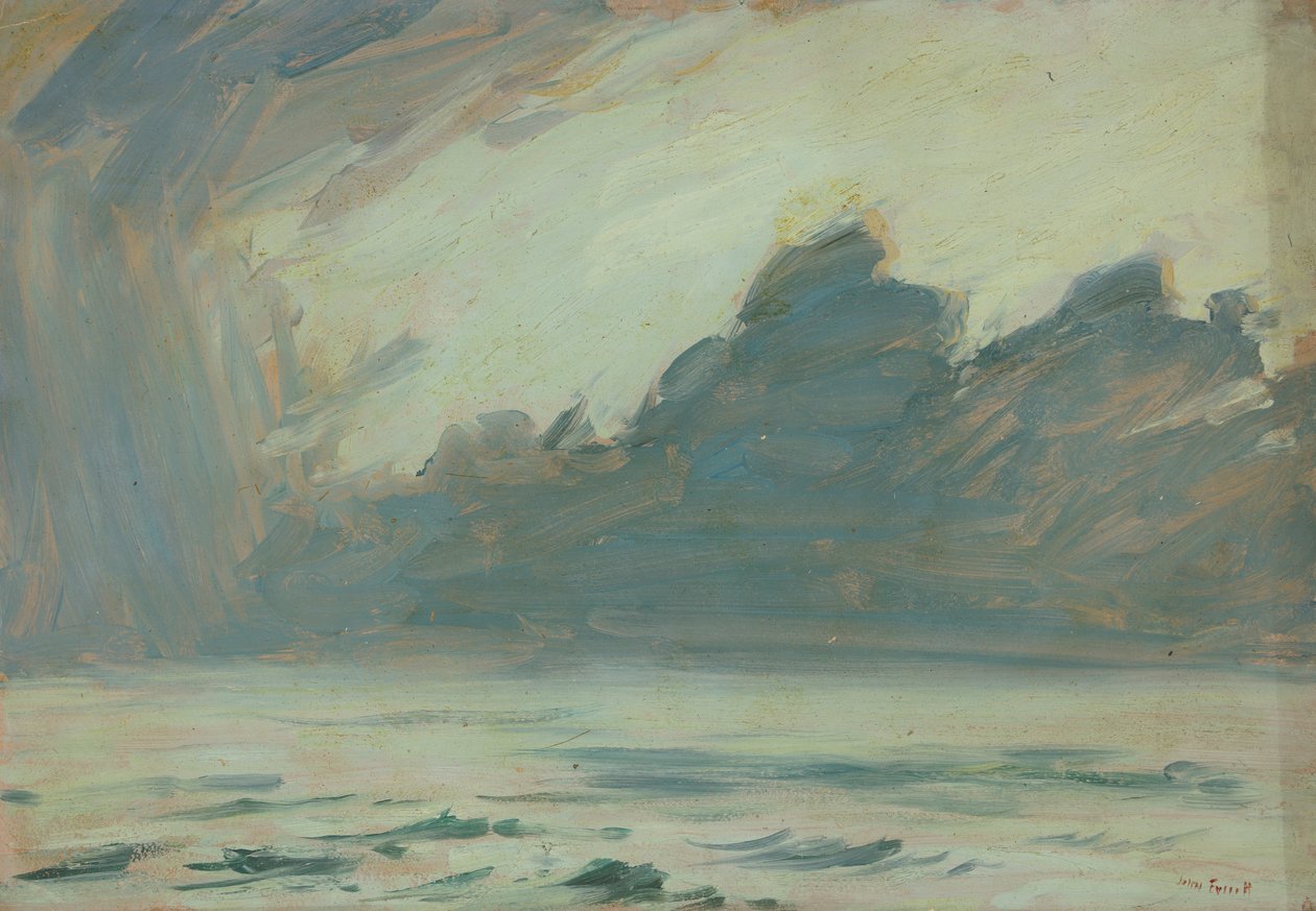 Paisagem marítima, finais do século XIX - meados do século XX (óleo sobre papel) de John Everett