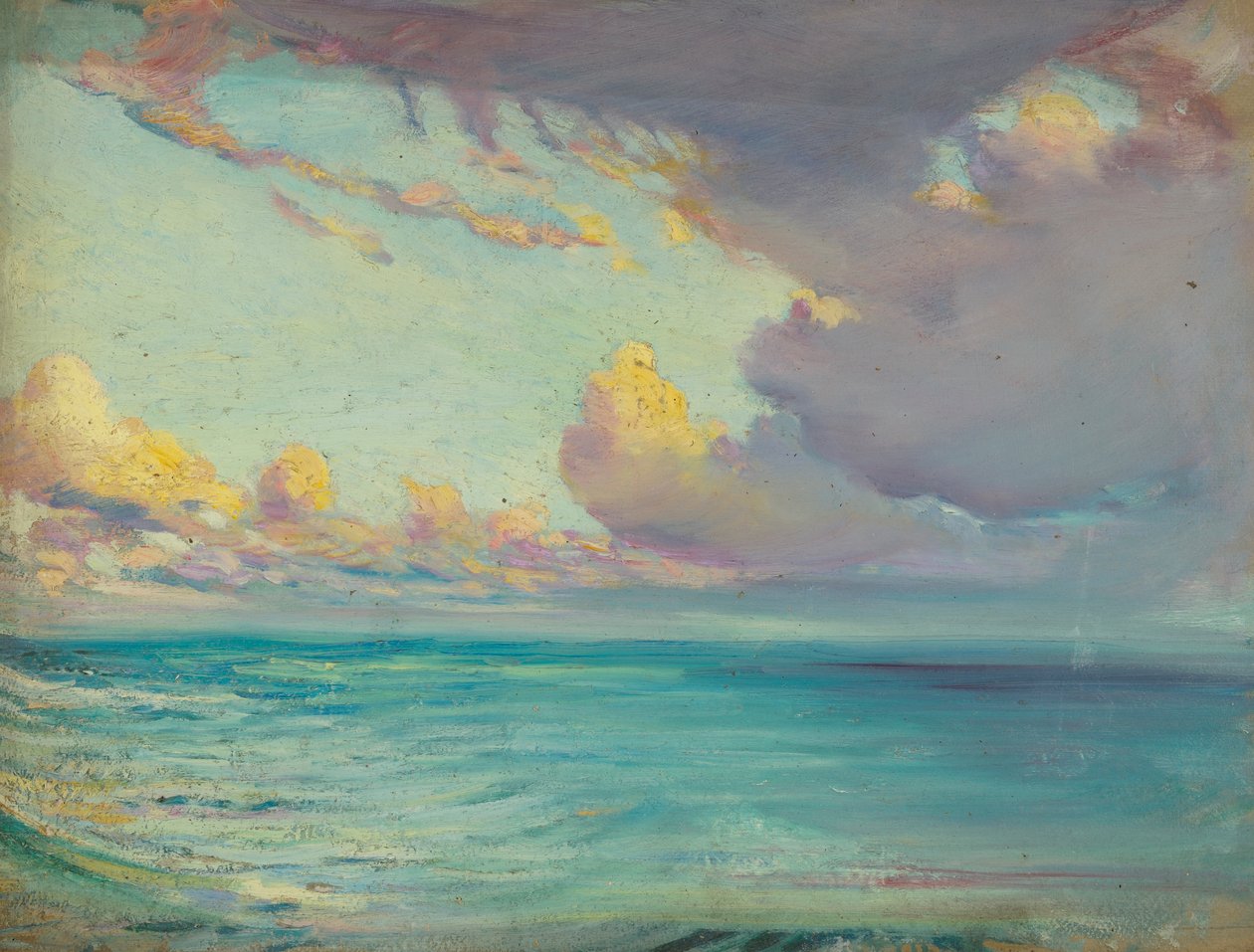 Paisagem marítima, finais do século XIX - meados do século XX (óleo sobre papel) de John Everett