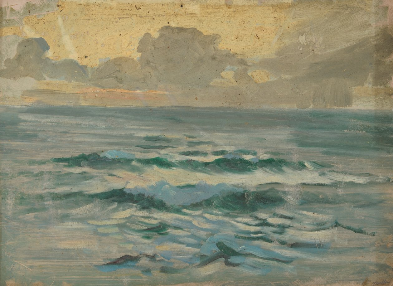 Paisagem marítima, finais do século XIX - meados do século XX (óleo sobre papel) de John Everett