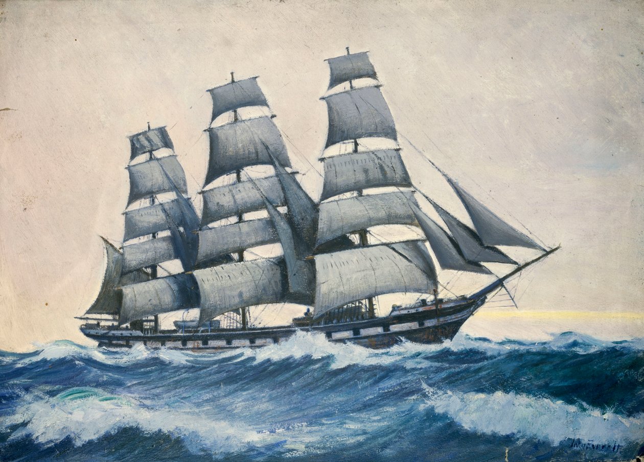 Paisagem marítima, c.1876-1949 (óleo sobre papel) de John Everett