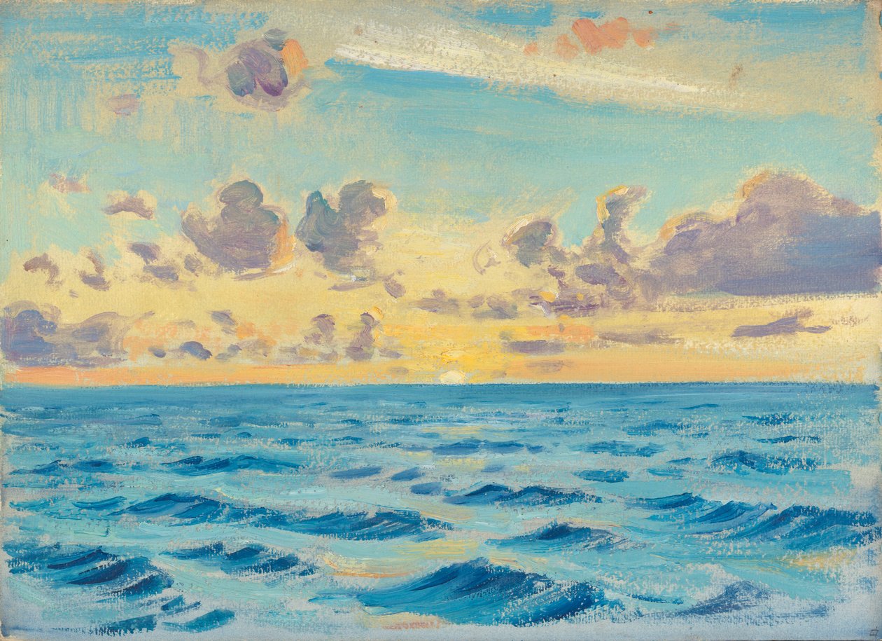 Paisagem marítima, finais do século XIX - meados do século XX (óleo sobre papel) de John Everett