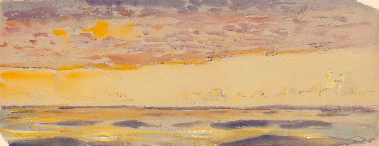 Paisagem marítima, mar amarelo e nuvens roxas, finais do século XIX - meados do século XX (aguarela, pastel) de John Everett