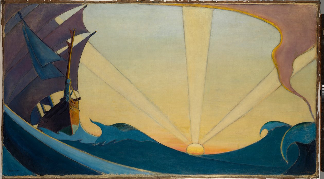 O Cutty Sark ao pôr do sol, início do século XX (óleo sobre tela) de John Everett