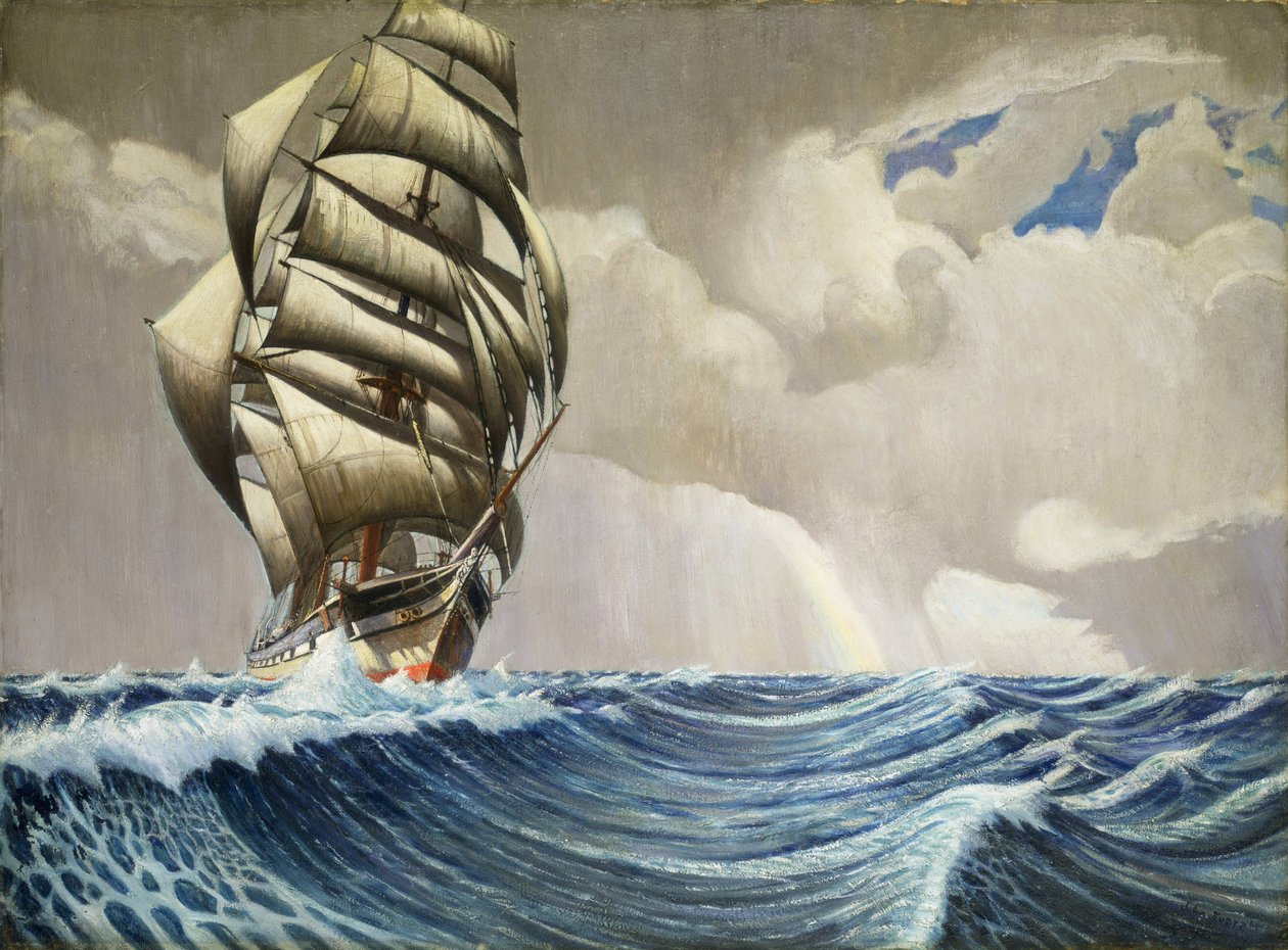 O navio "Iquique", numa viagem entre Londres (Inglaterra) e Sydney (Austrália), entre dezembro e abril de 1899, c.1930 (óleo sobre papel) de John Everett