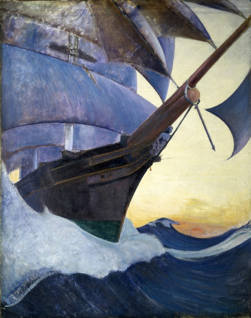 O barco "Cutty Sark", visto da proa, um dos mais famosos barcos comerciais do século XIX. Óleo sobre tela, cerca de 1930, de Herbert Barnard John Everett (1876-1949) de John Everett