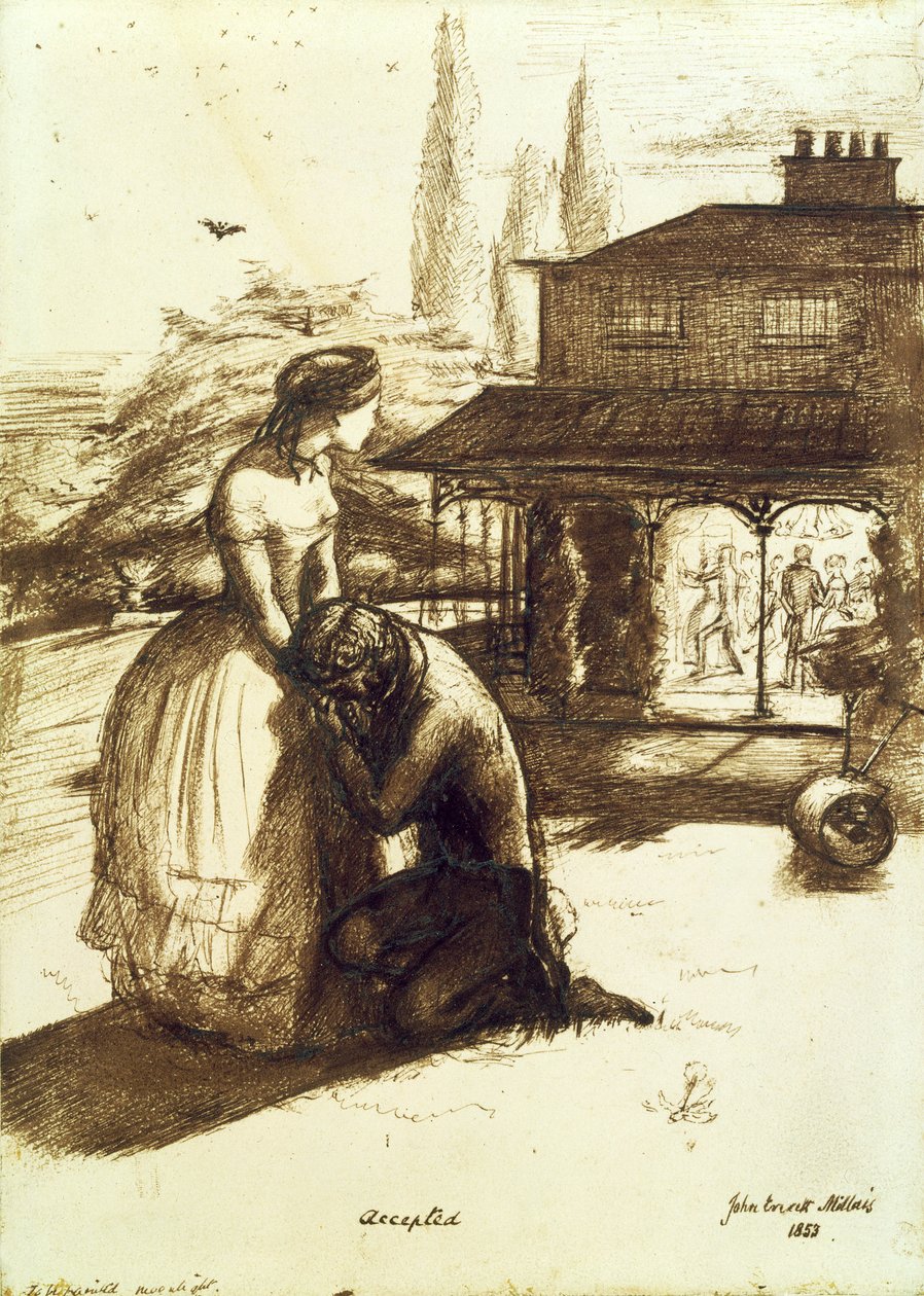Aceito, 1853 (caneta e tinta marrom no papel) de John Everett Millais