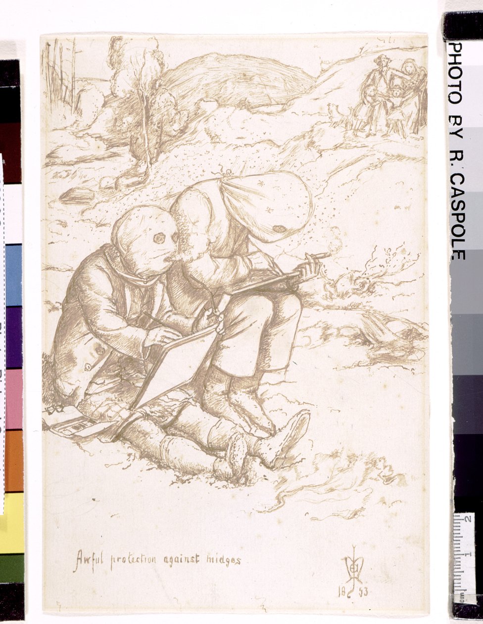 Proteção horrível contra Midges, 1853 (pena e tinta marrom no papel) de John Everett Millais