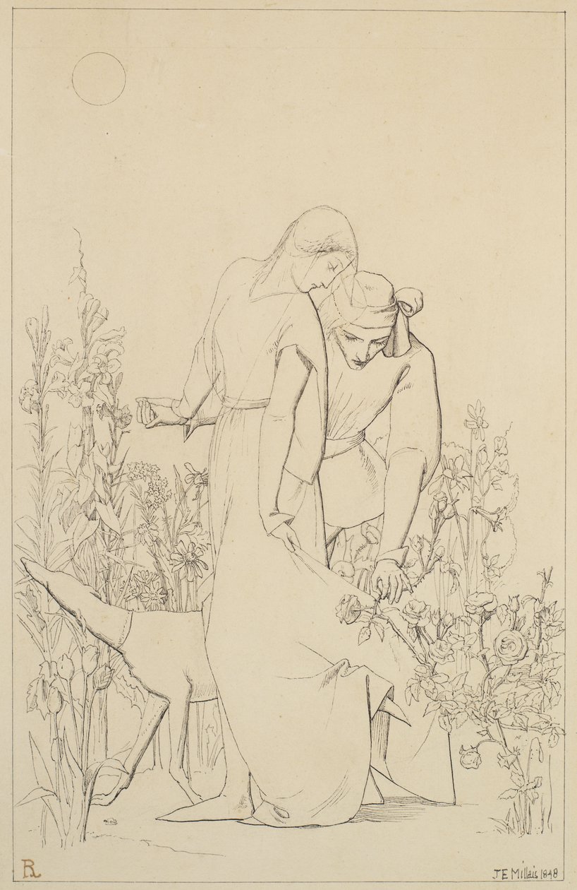 Amantes por uma roseira, 1848 de John Everett Millais
