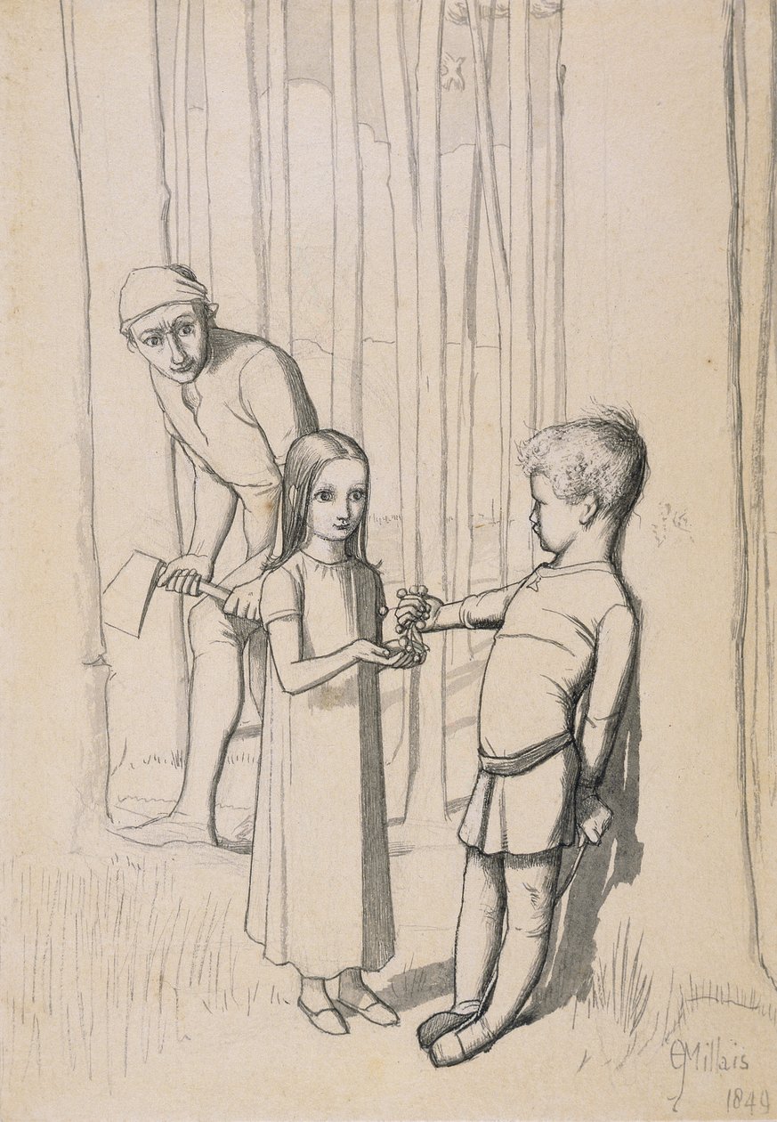 Estudo para &39;The Woodman&39;s Daughter&39;, 1849 (caneta e tinta e sobre grafite no tecido) de John Everett Millais