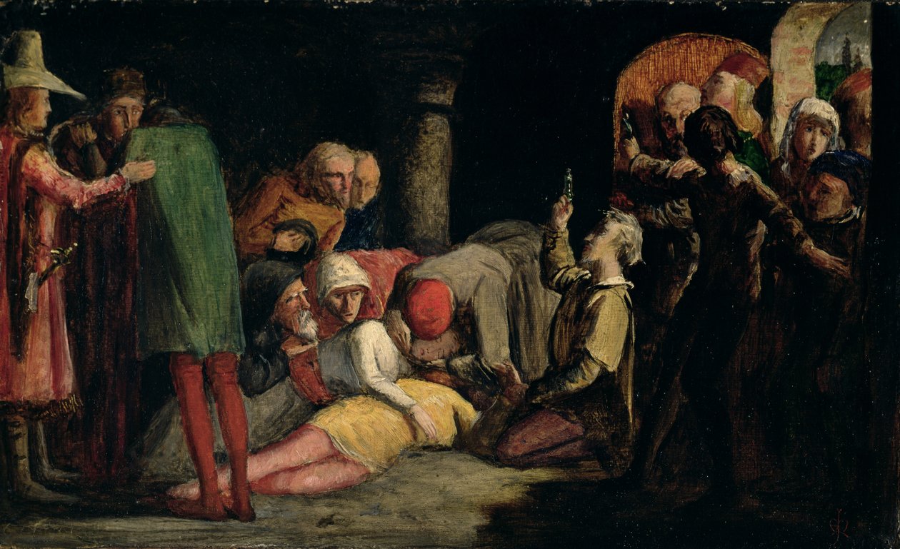 A morte de Romeu e Julieta, c.1848 (óleo sobre cartão) de John Everett Millais