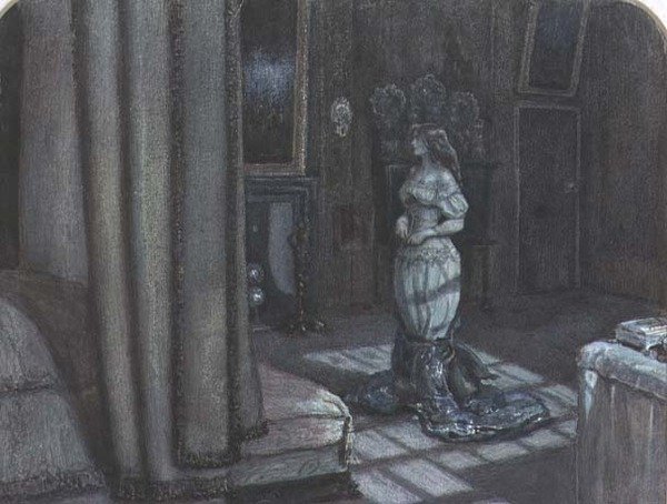 A véspera de St. Agnes: Interior em Knole, perto de Sevenoaks (aguarela sobre papel) de John Everett Millais