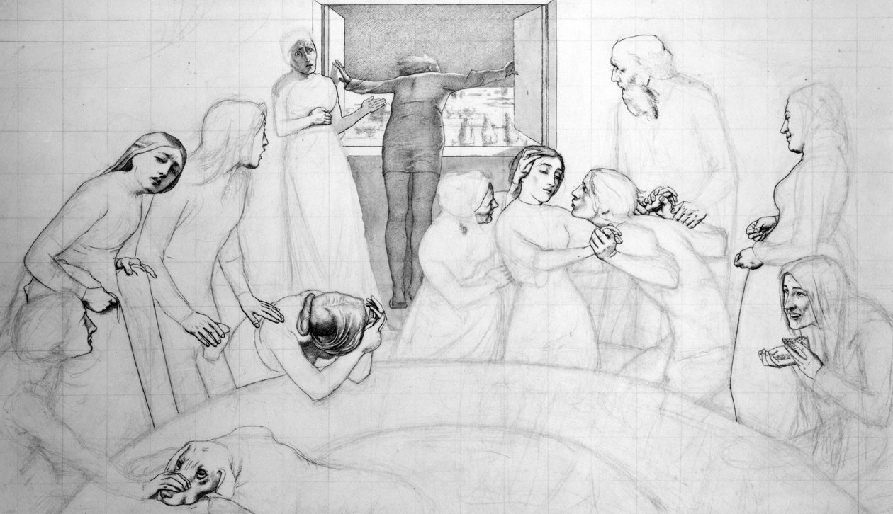 A Eva do Dilúvio, c.1850 (lápis, caneta e tinta no papel) de John Everett Millais