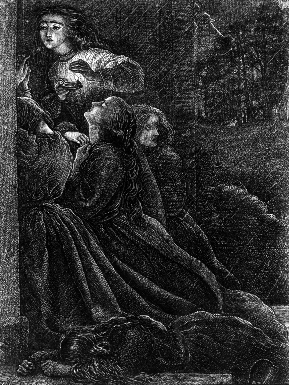 As cinco virgens tolas, ilustração de "As parábolas de nosso Senhor e Salvador Jesus Cristo", 1864 de John Everett Millais