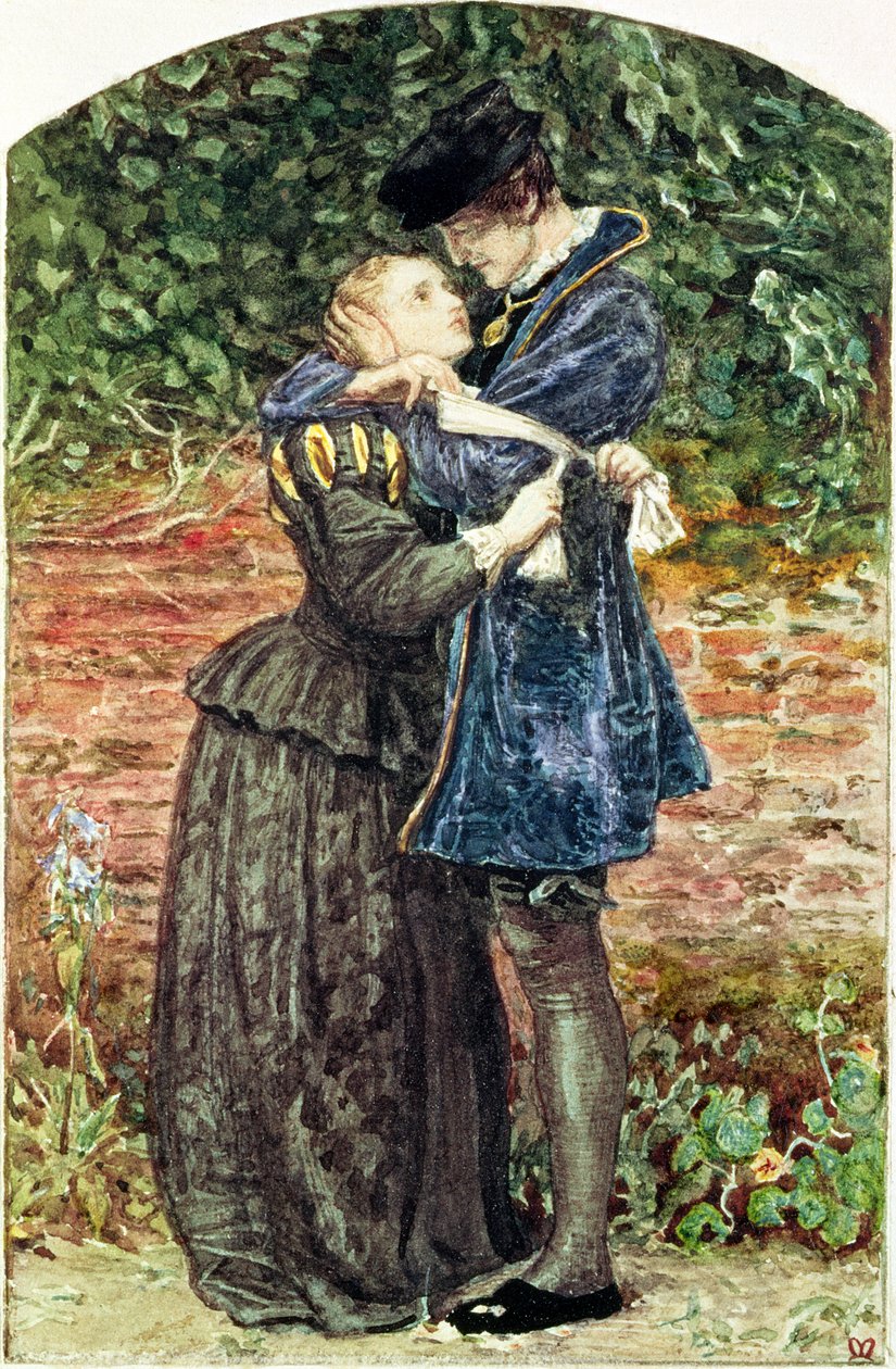 O huguenote, 1852 (wc, caneta, tinta e guache sobre papel) (ver também 19693) de John Everett Millais